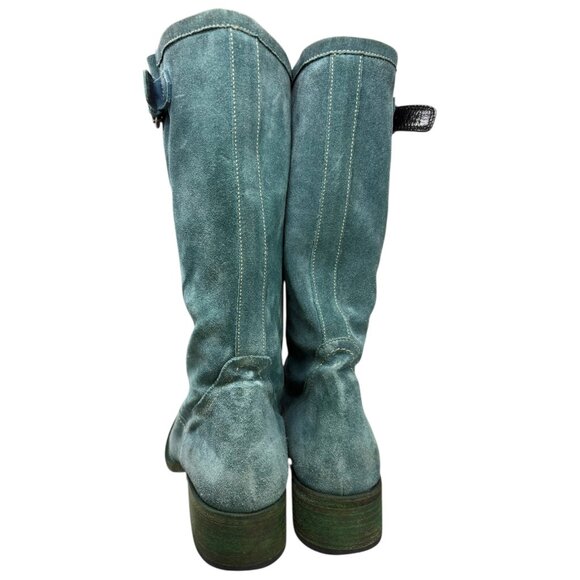 Strategia Teal Suede Mid Calf Biker Boots Made in italy - Picture 11 of 13